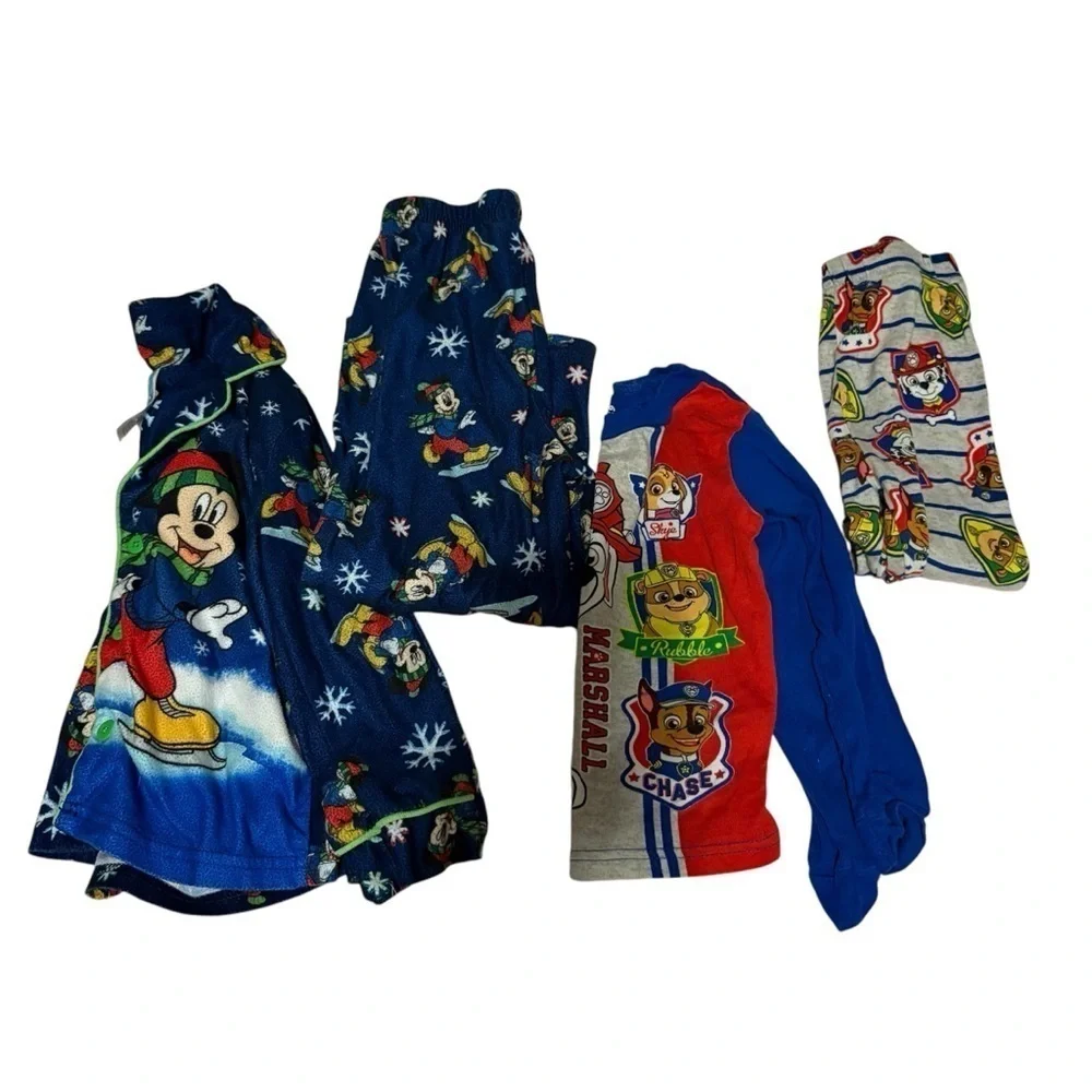4T Pajama Set Bundle Mickey Mouse Christmas Flannel Paw Patrol Long Sleeve